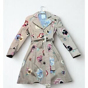 Anthropologie Elevenses Floral Belted Trench Dress Coat Women’s Size 0